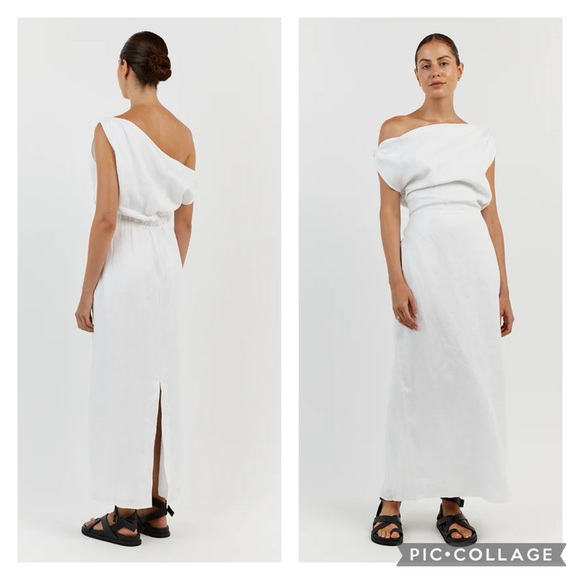 DISSH NWT US 8 Cass White Linen Asymmetrical Midi Dress - Picture 7 of 14